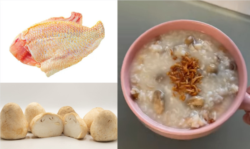 Cháo cá diêu hồng nấm rơm