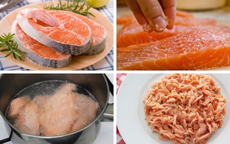 Sơ chế và luộc cá hồi