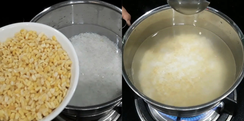 Cho đậu xanh vào nồi để nấu