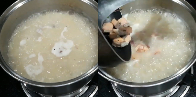 Nấu cháo cá hồi đậu xanh