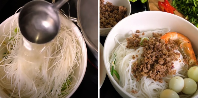 Tô hủ tiếu tôm mực đầy đặn với tôm, mực và hành ngò