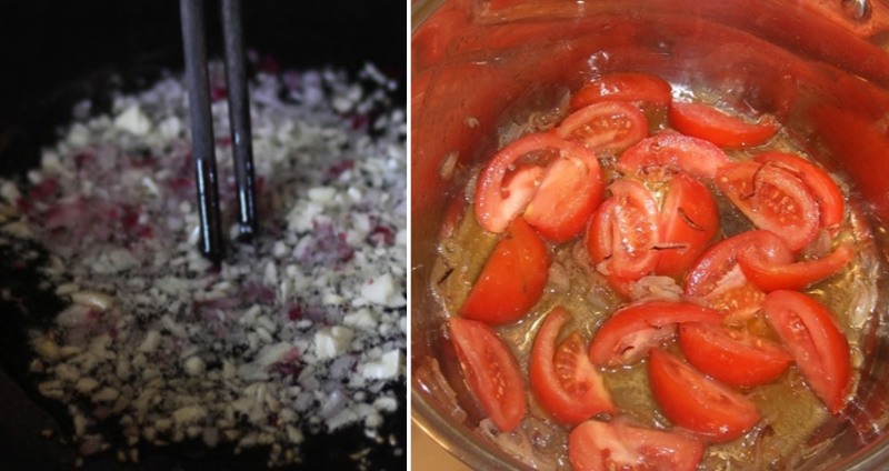 Công đoạn phi thơm hành tỏi và xào cà chua