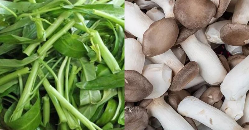 Sơ chế rau muống, cải thảo và nấm đùi gà 