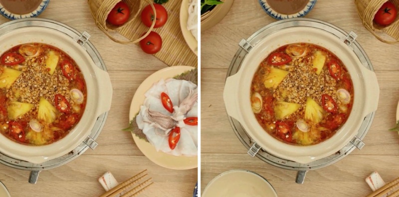 Thành phẩm món lẩu mực chua cay hấp dẫn với mực giòn sần sật