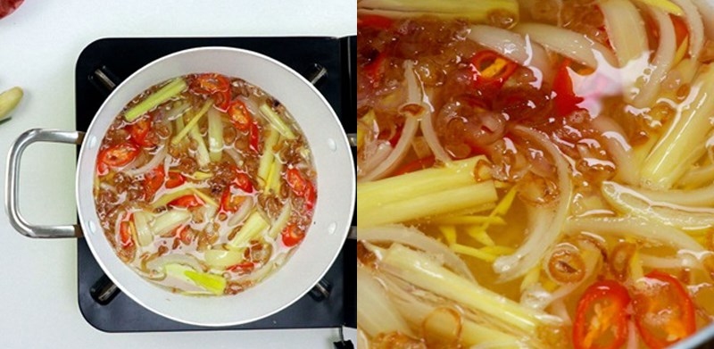 Nấu nước lẩu nhúng giấm với sả, gừng và ớt