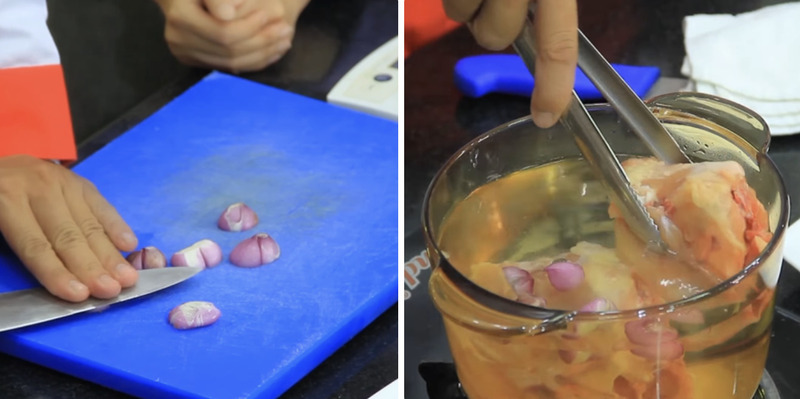 Sơ chế hành tím và chần xương