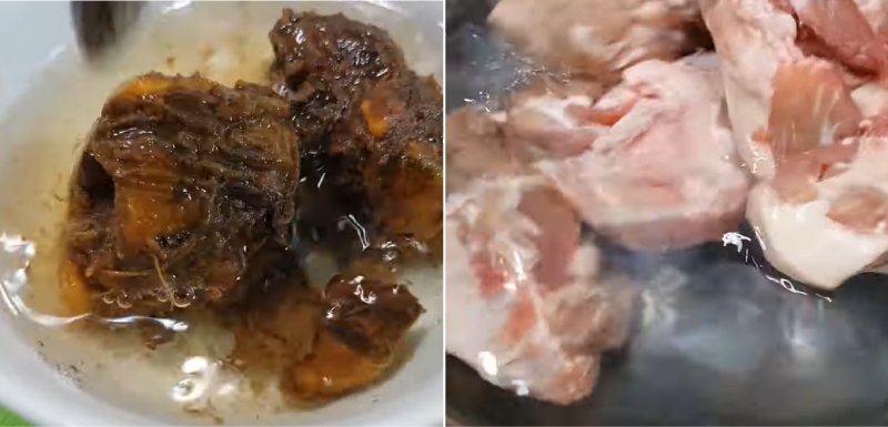 Ngâm nước me và trụng xương ống