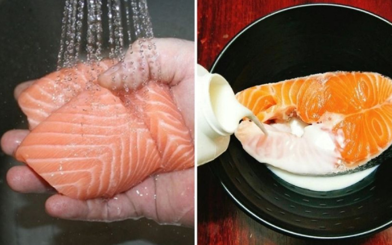 Ngâm cá hồi với sữa