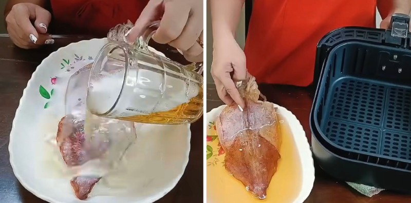 Ngâm mực khô với bia giúp mực mềm trước khi nướng