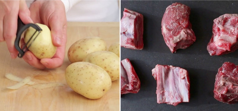 Gọt vỏ khoai tây và sơ chế xương dê