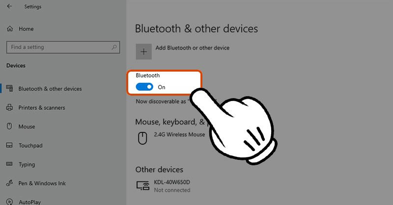 Gạt công tắc sang phải để bật Bluetooth