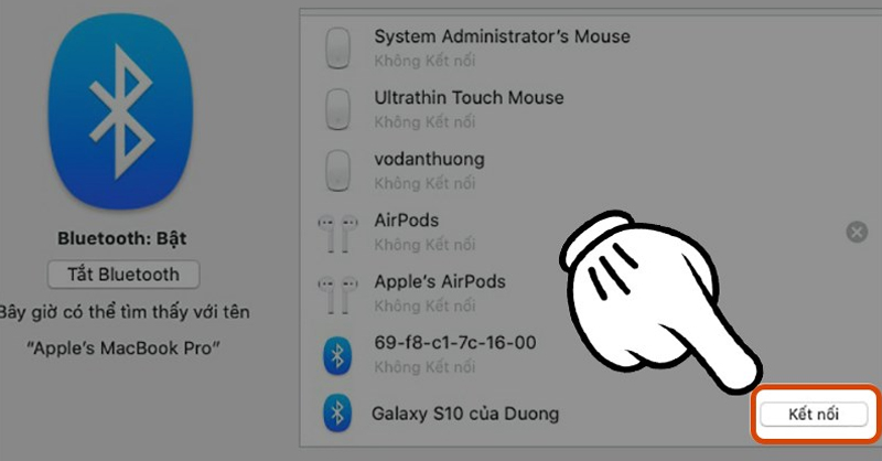 Tìm và chọn tên thiết bị tai nghe Bluetooth muốn kết nối