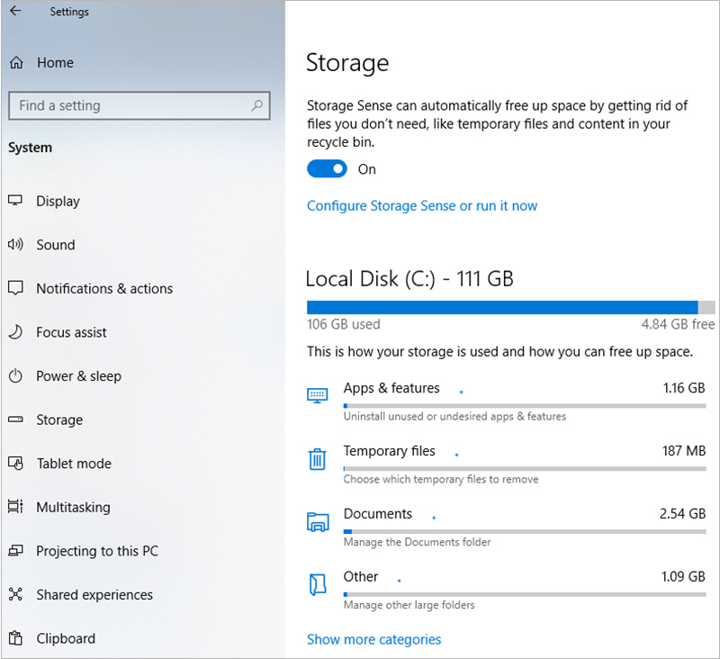 Bật tính năng Storage Sense