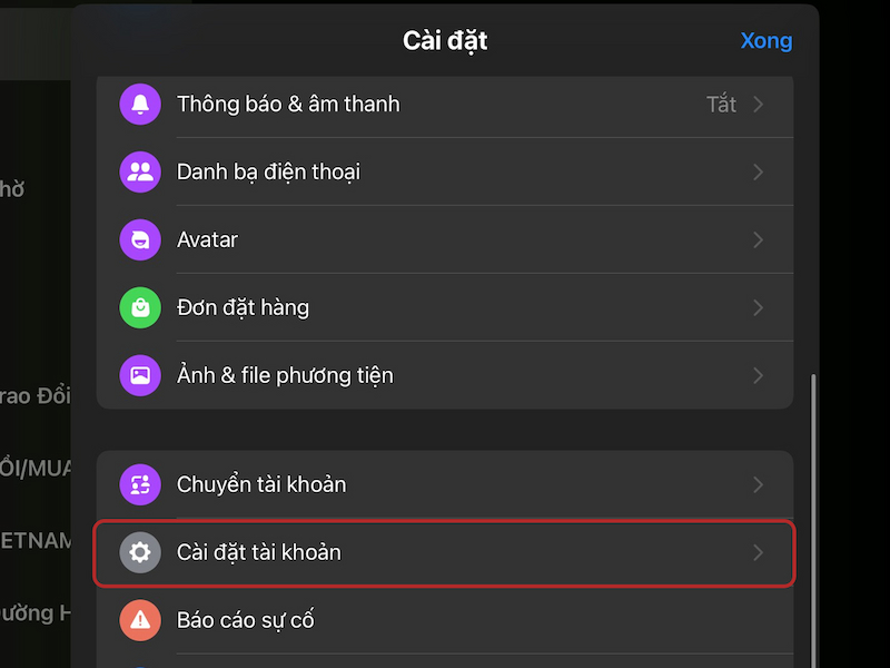 Chọn Cài đặt tài khoản