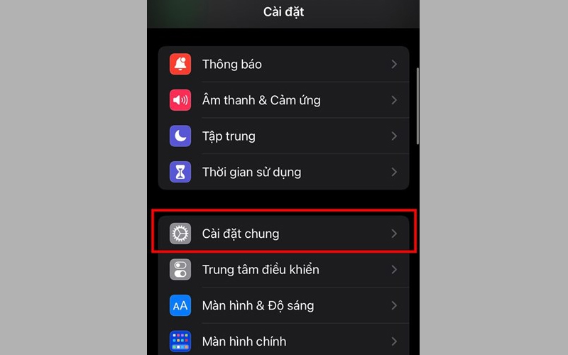 Mở ứng dụng Cài đặt và nhấn vào mục Cài đặt chung