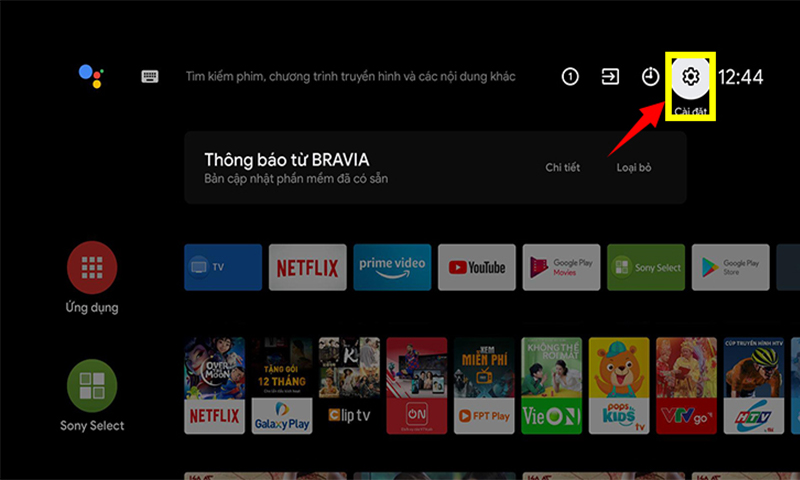Vào phần Cài đặt để reset tivi Sony