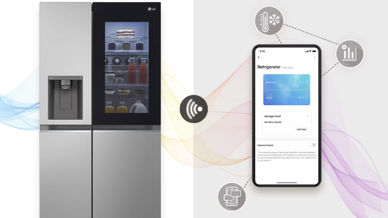 Kiểm soát mọi hoạt động của tủ lạnh qua ứng dụng LG ThinQ