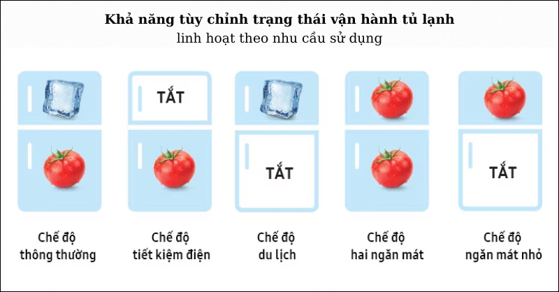 Khả năng tùy chỉnh trạng thái vận hành tủ lạnh linh hoạt theo nhu cầu sử dụng