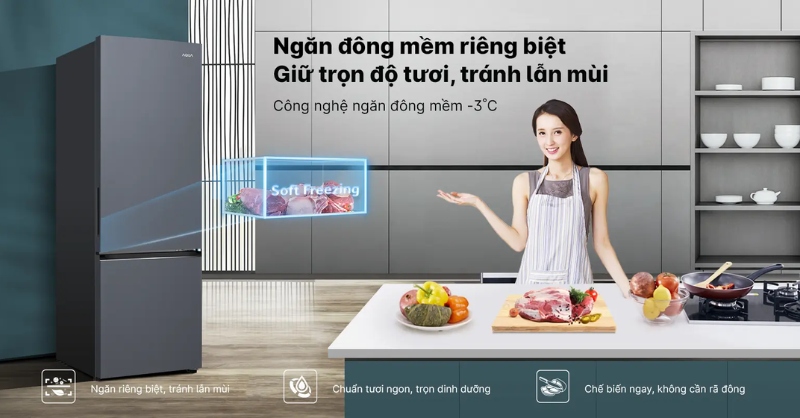 Ngăn đông mềm thiết kế riêng biệt bảo quản thực phẩm tươi sống