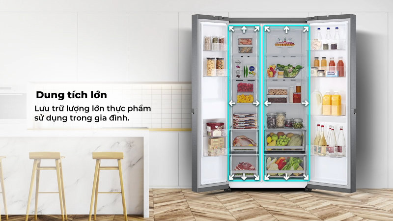 Tủ lạnh LG Side by Side có thể bảo quản một lượng thực phẩm lớn