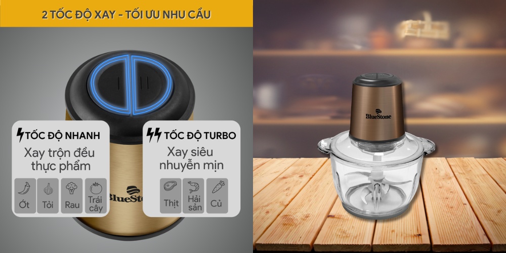 2 tốc độ xay riêng biệt điều chỉnh bằng nút nhấn