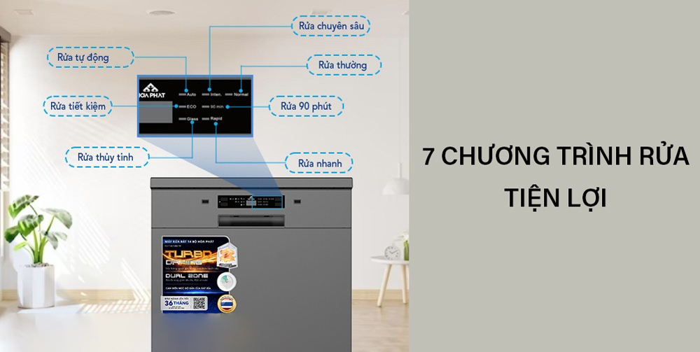 7 chương trình rửa máy rửa bát HD F1407DBB.TM