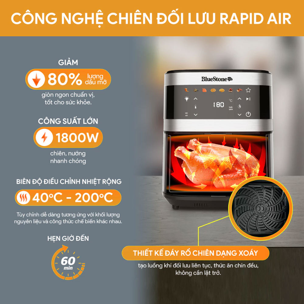 Công nghệ Rapid Air nồi chiên Bluestone AFB-5886