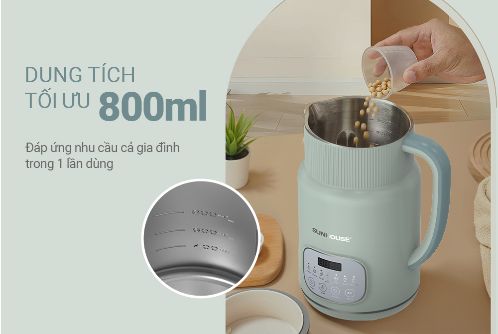 Dung tích 800ml phù hợp với nhu cầu sử dụng trong gia đình