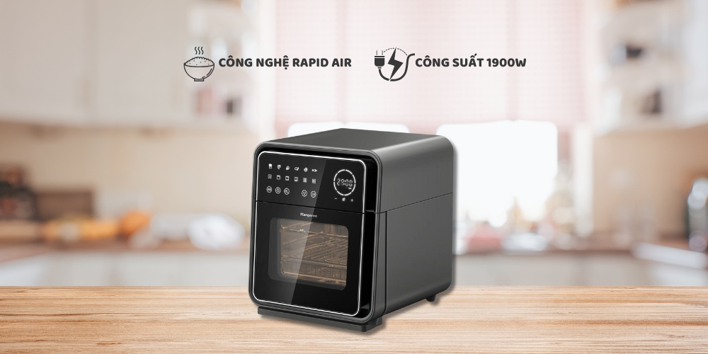 Lò chiên không dầu Kangaroo sử dụng công nghệ Rapid Air và công suất 1900W