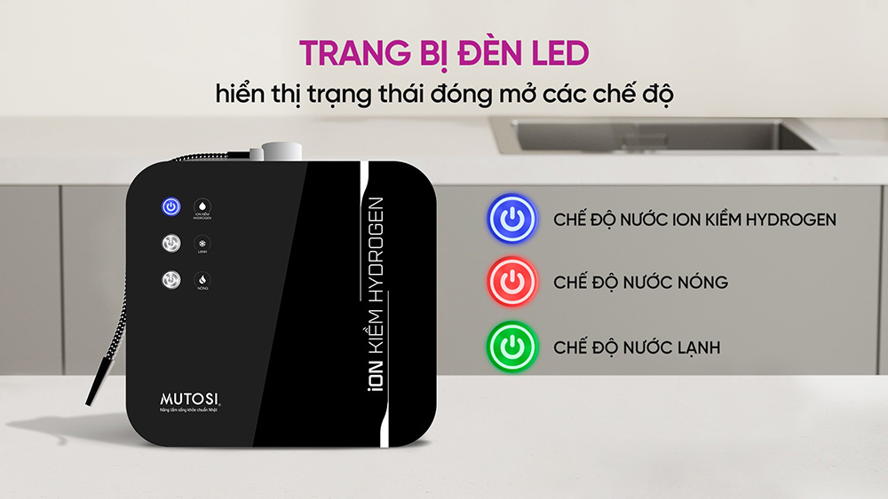 Máy nóng lạnh Ion kiềm Hydrogen Mutosi MD-199H trang bị đèn Led