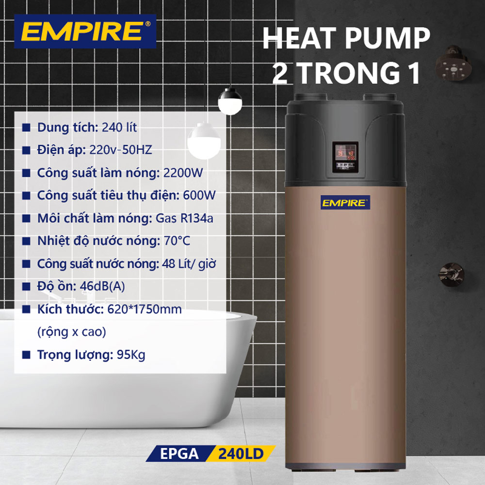 Máy nước nóng Heat Pump Empire 2 trong 1 EPGA-240LD 240 Lít 