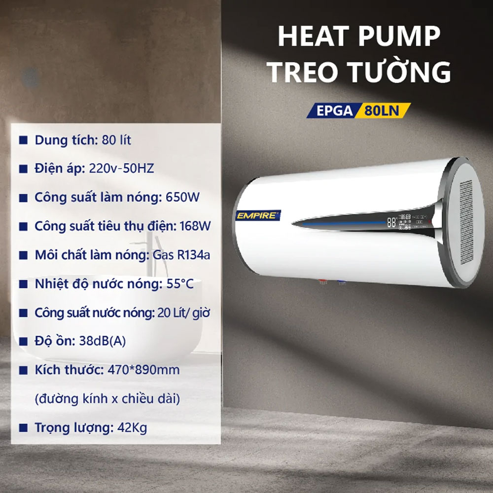 Máy nước nóng Heat Pump Empire treo tường EPGA-80LN 80 Lít