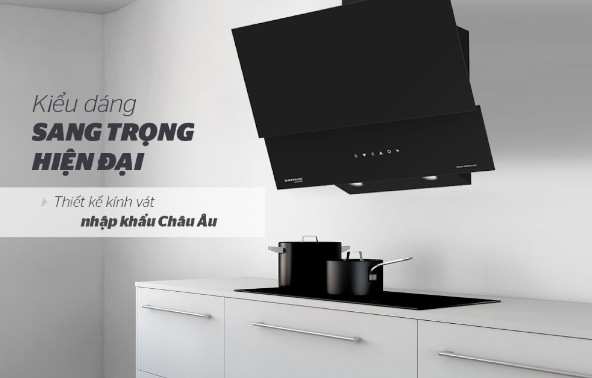 Máy hút mùi cao cấp vách kính Sunhouse MAMA MMB6819MT sở hữu vẻ ngoài sang trọng