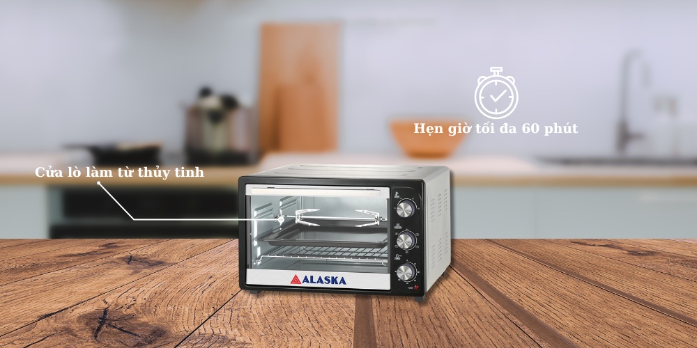 Alaska KW-30C có hẹn giờ tối đa 60 phút, cửa thủy tinh