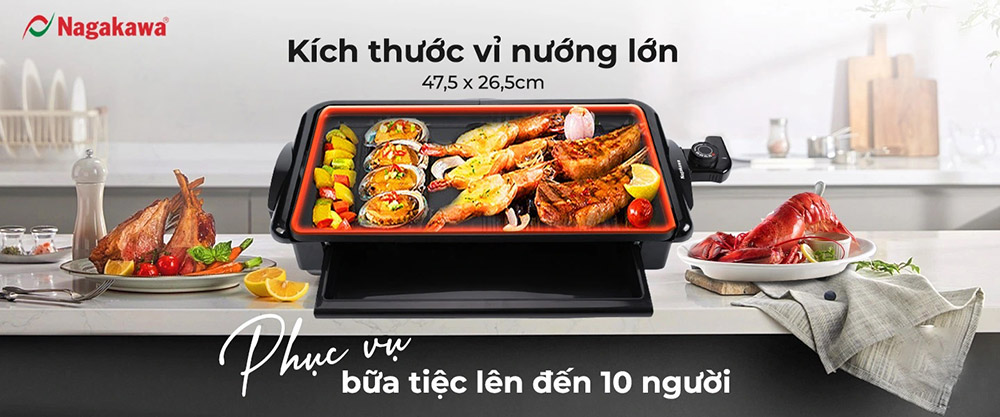 Bề mặt vỉ nướng của Nagakawa NAG3105 có kích thước