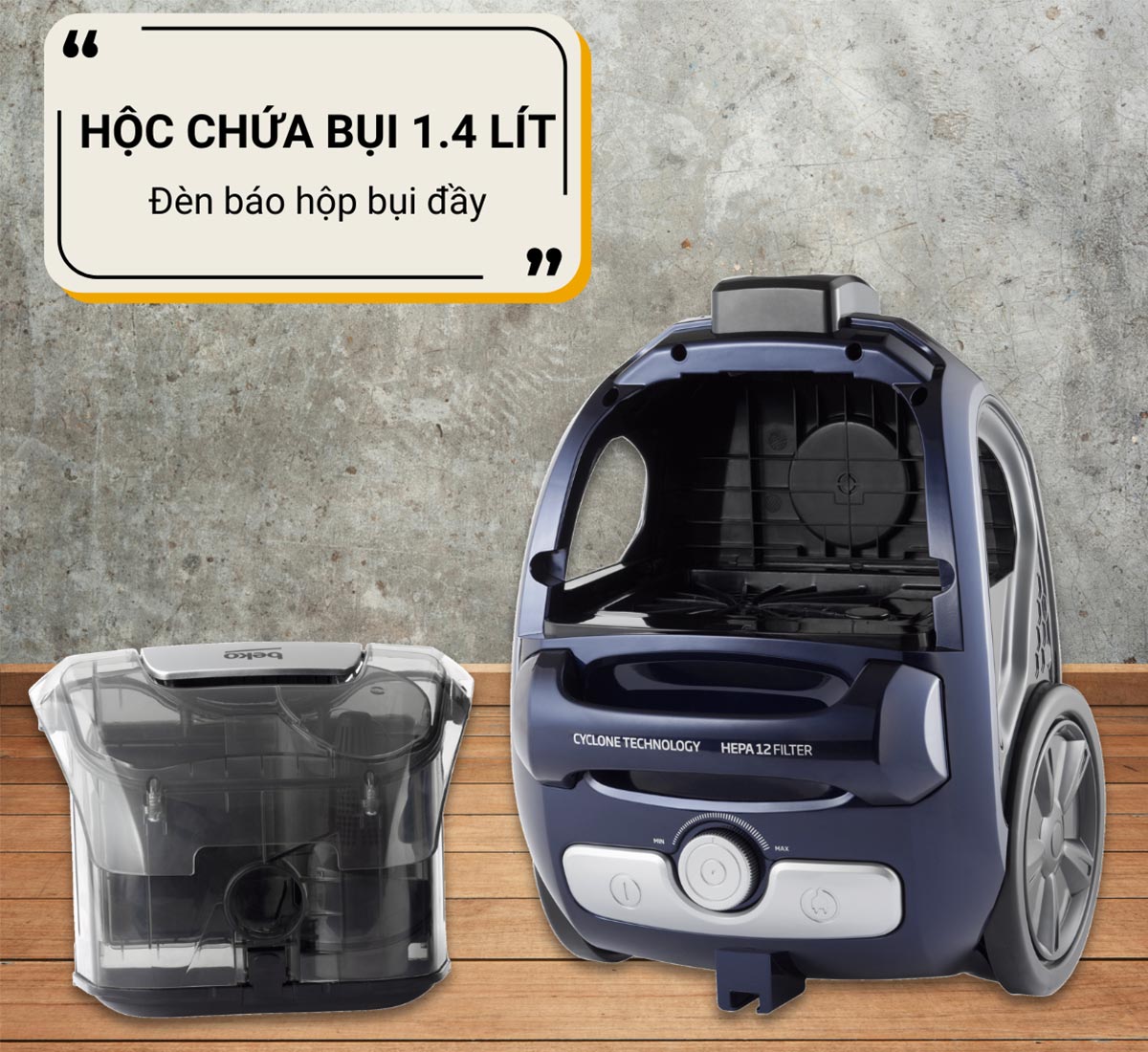 Beko VCO 4320 WR dung tích hộc bụi 1.4 Lít