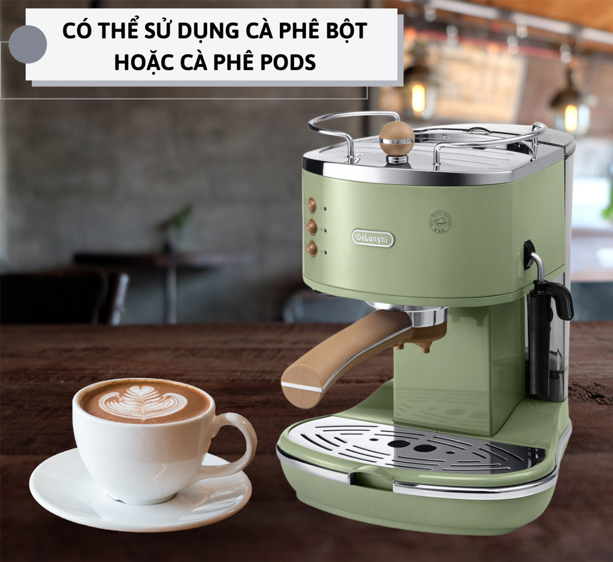 Có thể sử dụng cà phê bột hoặc cà phê pods