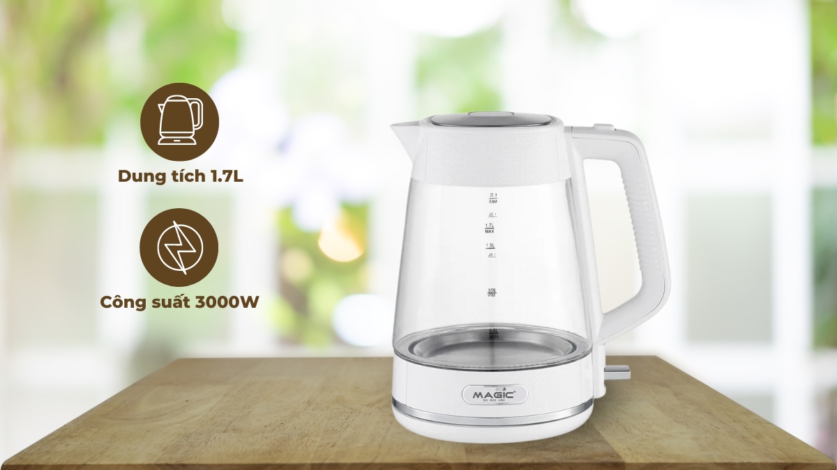 Bình đun có dung tích 1.7L cùng công suất mạnh mẽ 3000W