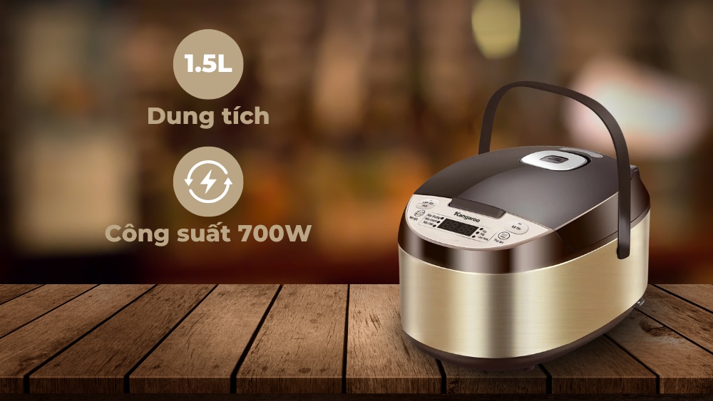 Dung tích nồi 1.5L, công suất hoạt động mạnh mẽ