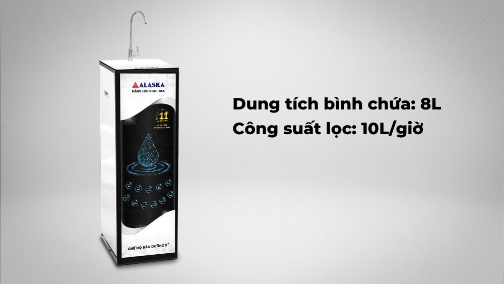 Dung tích bình chứa 8L, công suất lọc mạnh mẽ