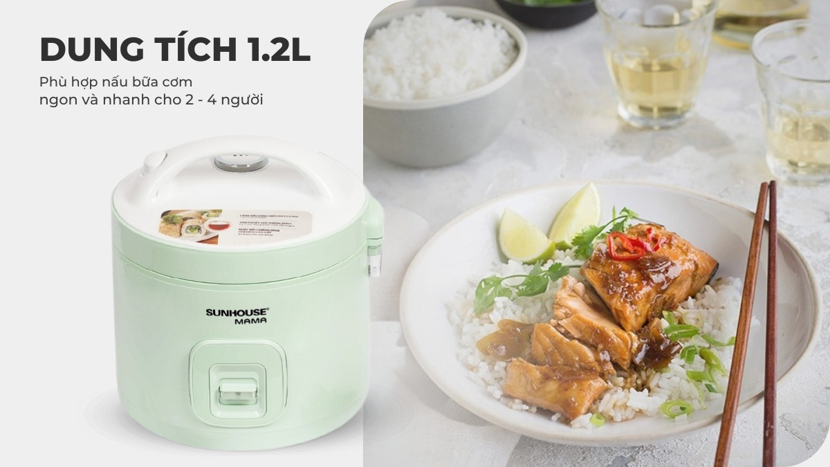 Dung tích 1.2L phù hợp nhu cầu nấu cơm của gia đình 2 - 4 người