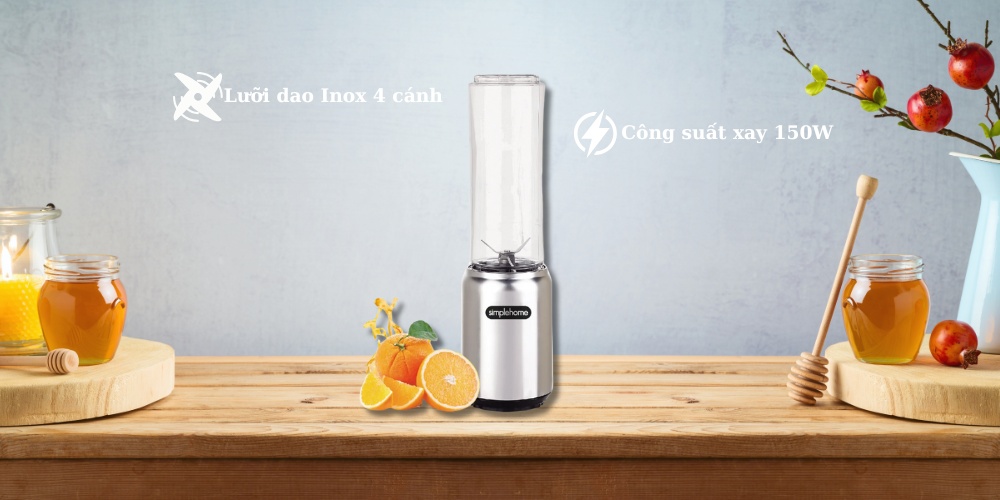 Lưỡi dao inox 4 cánh sắc bén và công suất 150W