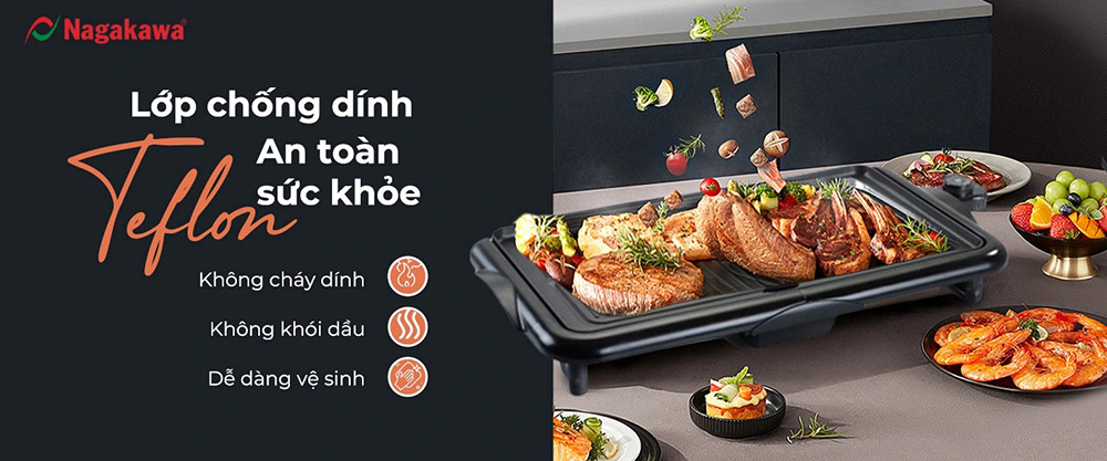 Mặt bếp NAG3105hợp kim nhôm cao cấp phủ 2 lớp chống dính Teflon an toàn