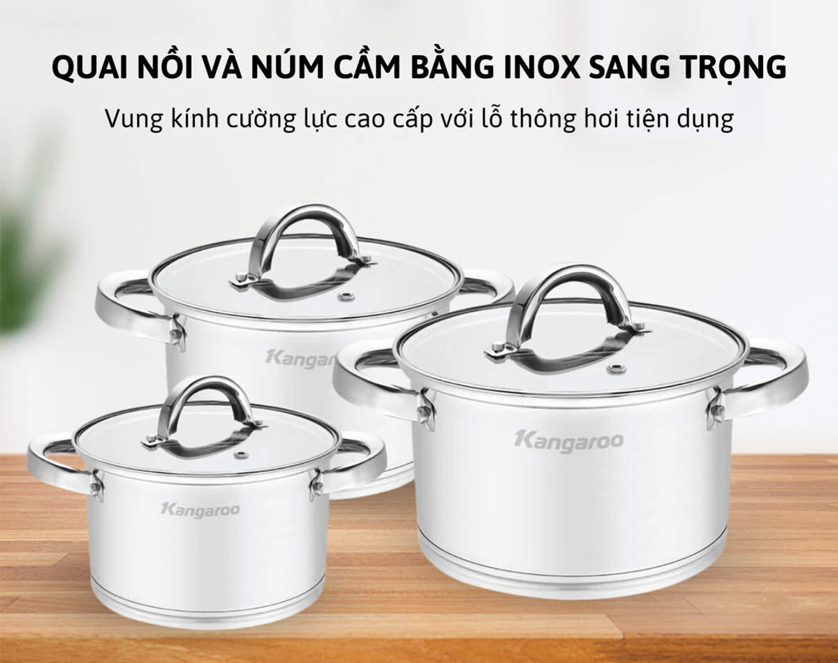 Núm cầm và quai nồi inox chắc chắn