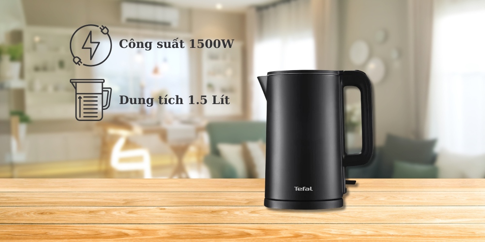 Tefal KO1408E0 công suất mạnh mẽ 1500W và dung tích 1.5 Lít