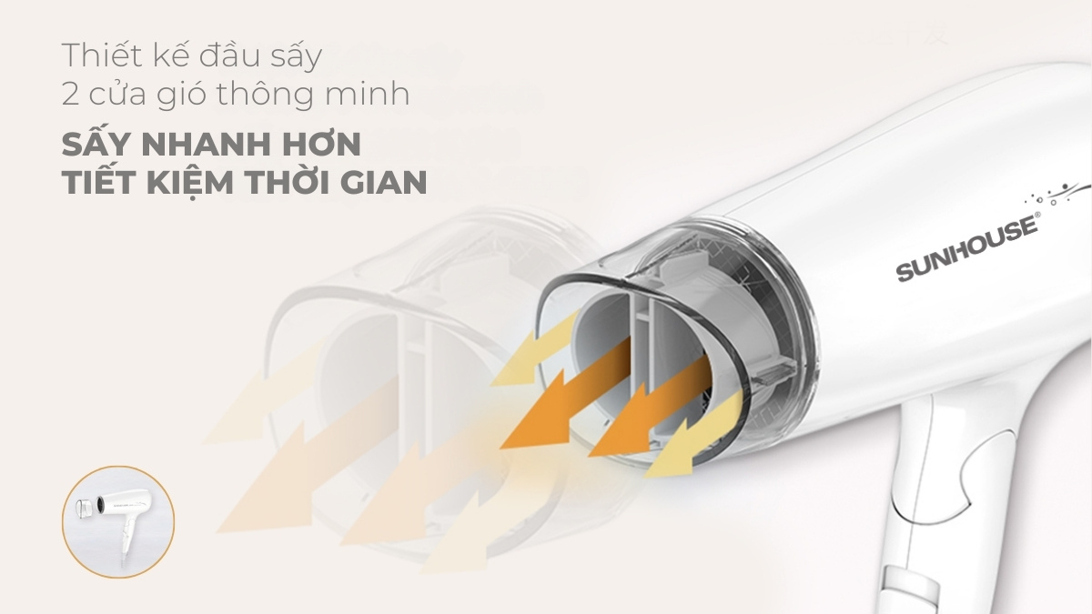 Thiết kế đầu sấy 2 cửa giúp sấy tóc, tạo kiểu nhanh chóng