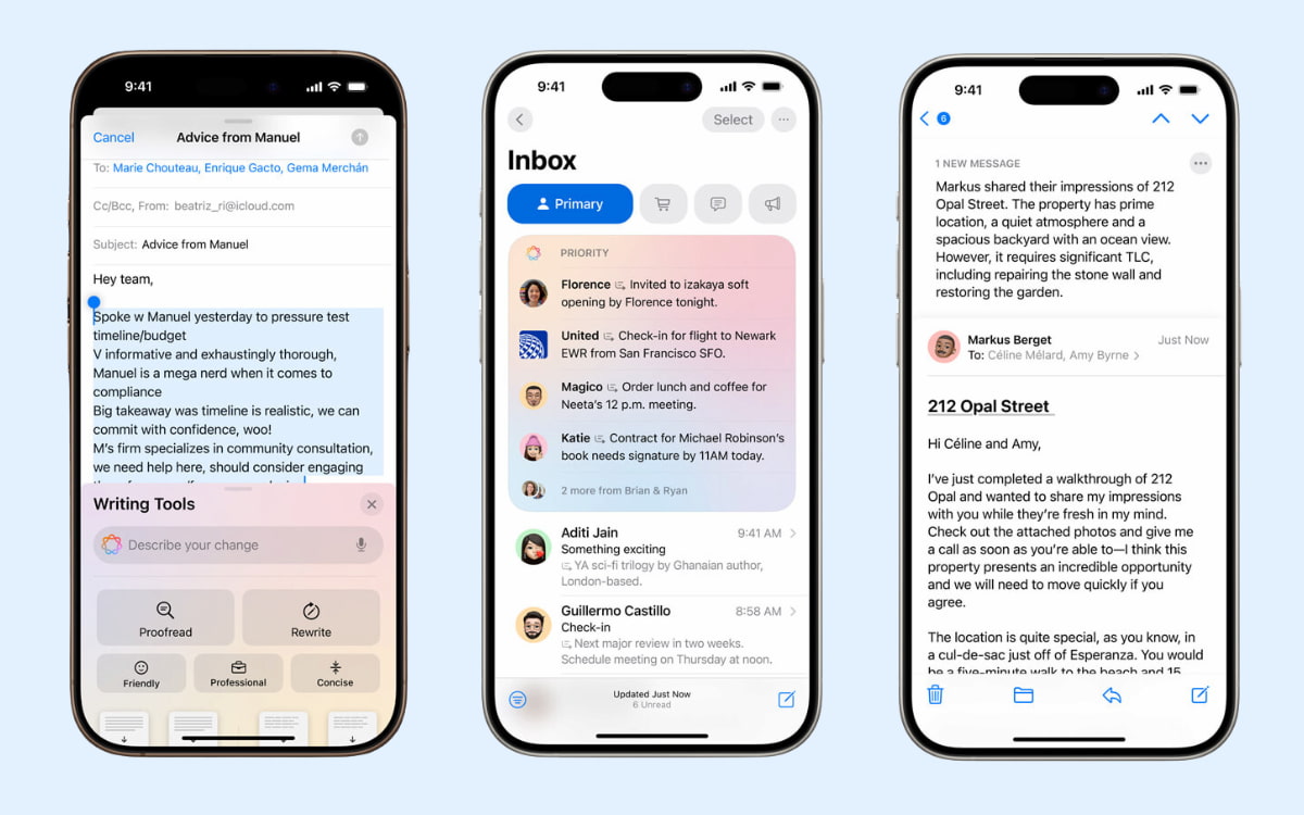 iPhone 16 Pro Max với tính năng Công cụ Viết, Thư ưu tiên trong Mail 
