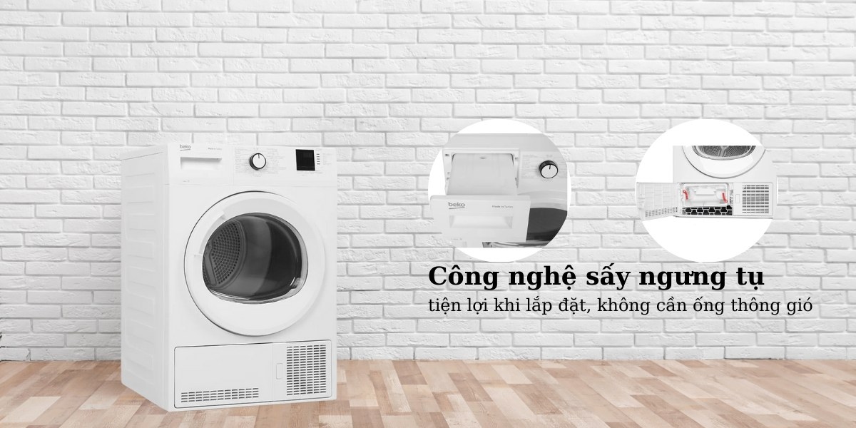 Công nghệ sấy ngưng tụ tiện lợi khi lắp đặt, không cần ống thông gió