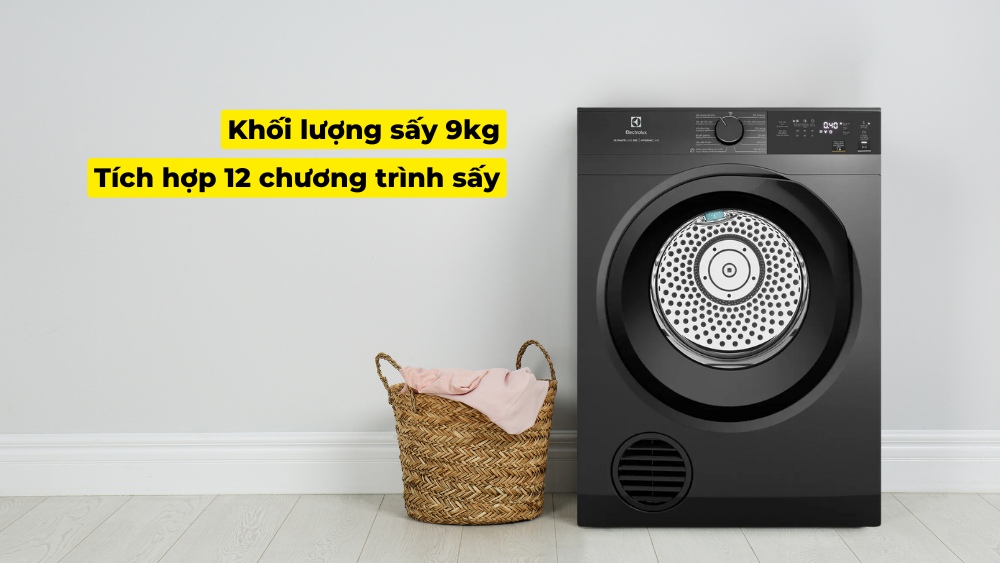 Máy sở hữu khối lượng sấy lớn cùng với 12 chương trình sấy