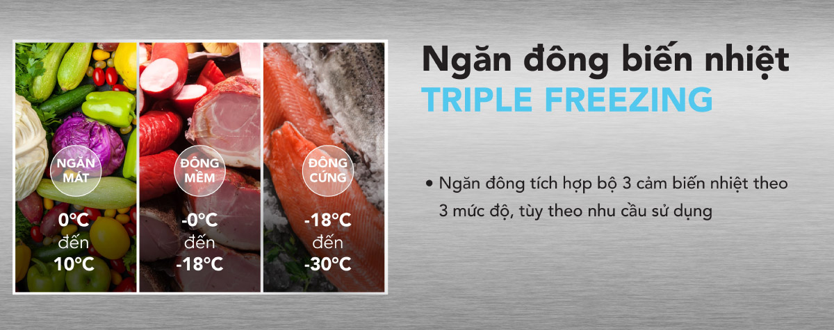 Ngăn biến nhiệt Triple Freezing đáp ứng nhu cầu bảo quản thực phẩm đa dạng